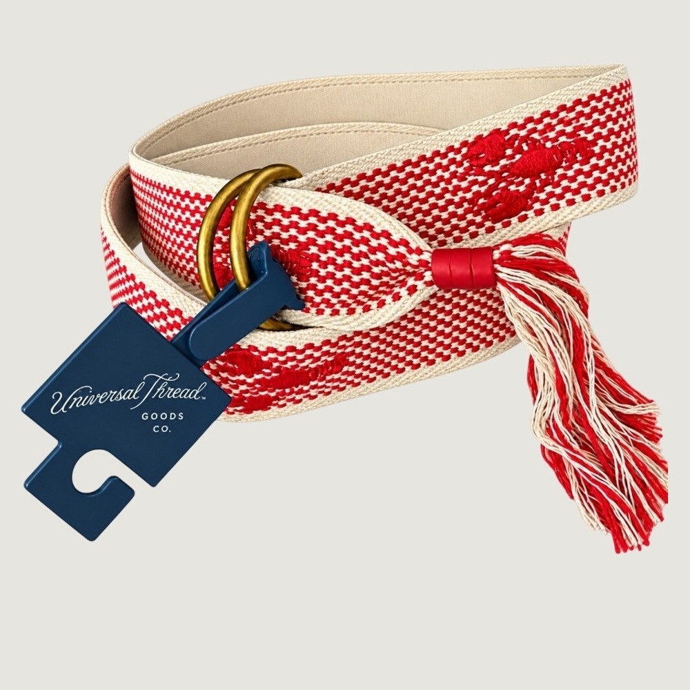 Universal Thread Woven Embroidered Lobster Tassel D Ring Belt Womens XL NWT